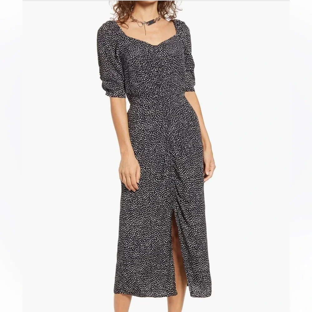 OPEN Edit Black Brush Dot Print Dress